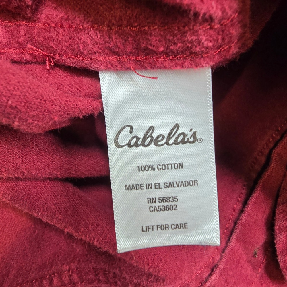 Cabela's Flannel Shirt Mens Medium Burgundy‎ Red Button Long Sleeve Cotton WORK - Picture 7 of 11